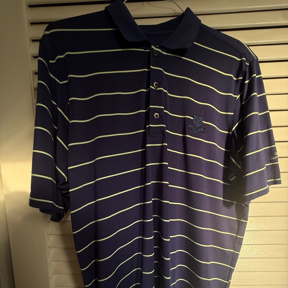 Fairway & Greene Navy and Cream Men’s Striped Polo